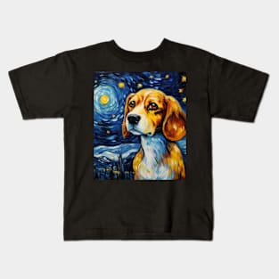 Beagle Dog Drawn in Starry Night Style Kids T-Shirt